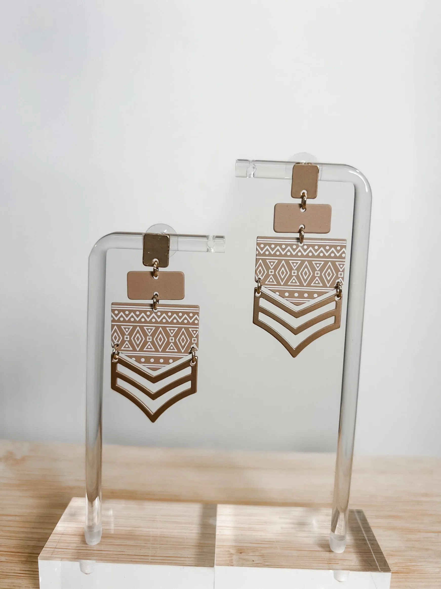 Geometric Arrow Metal Earrings, Brown