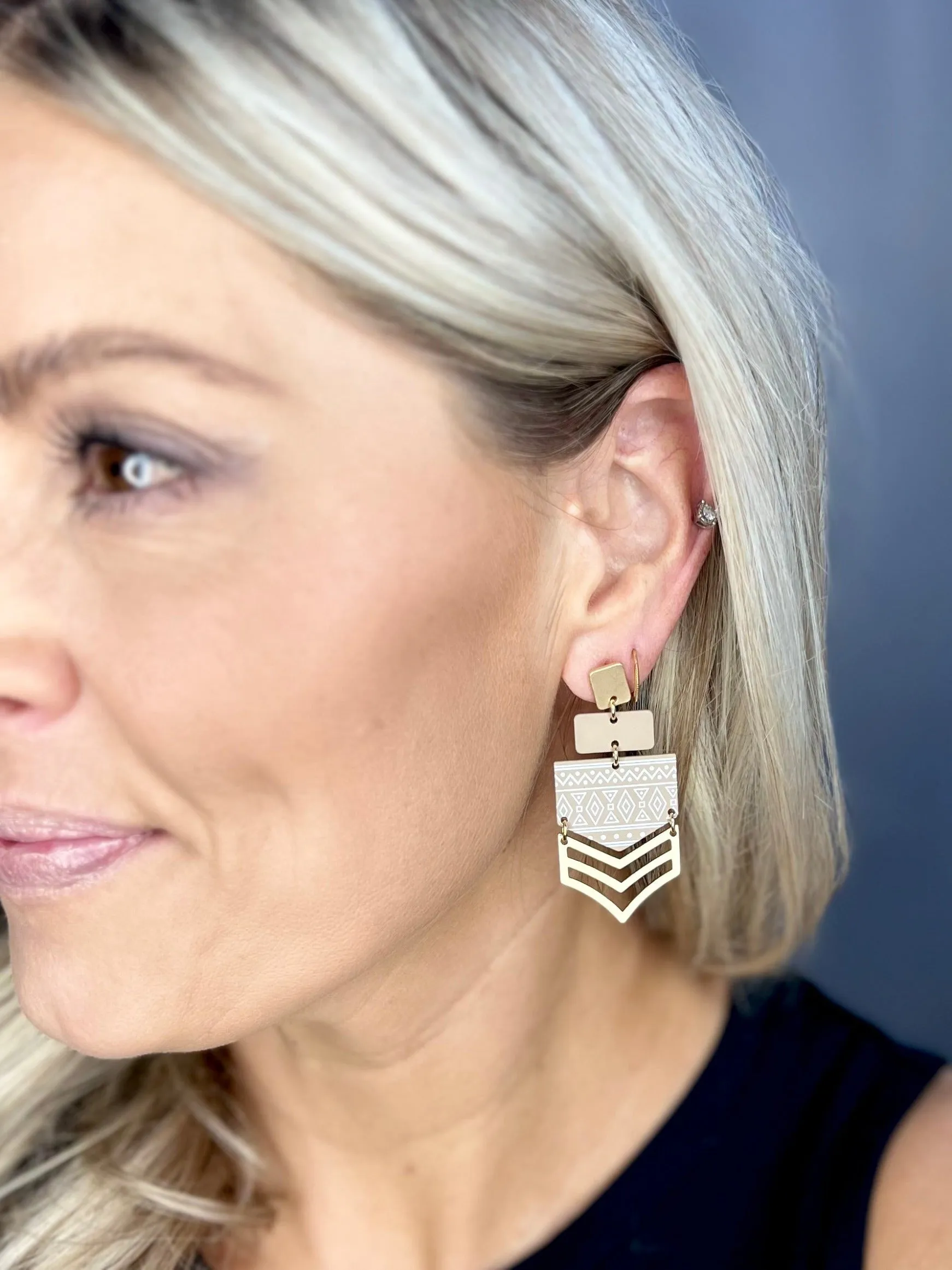 Geometric Arrow Metal Earrings, Brown