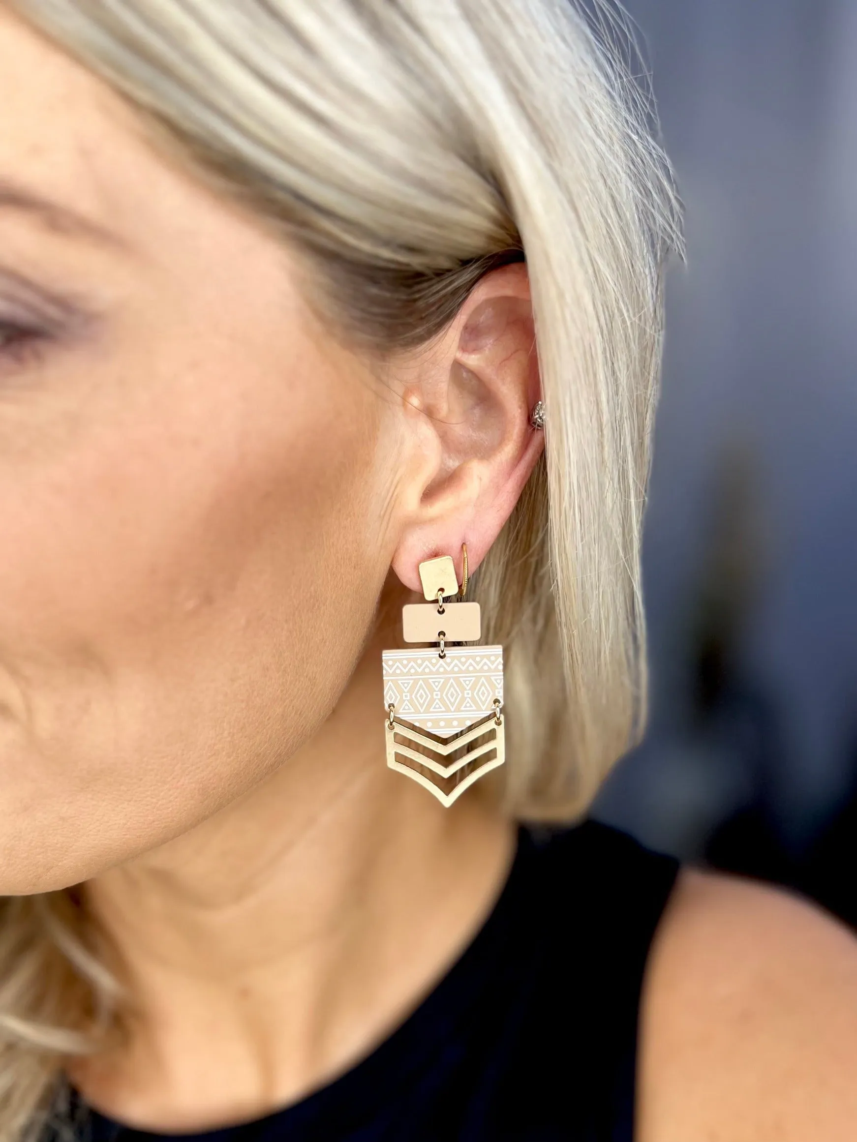 Geometric Arrow Metal Earrings, Brown