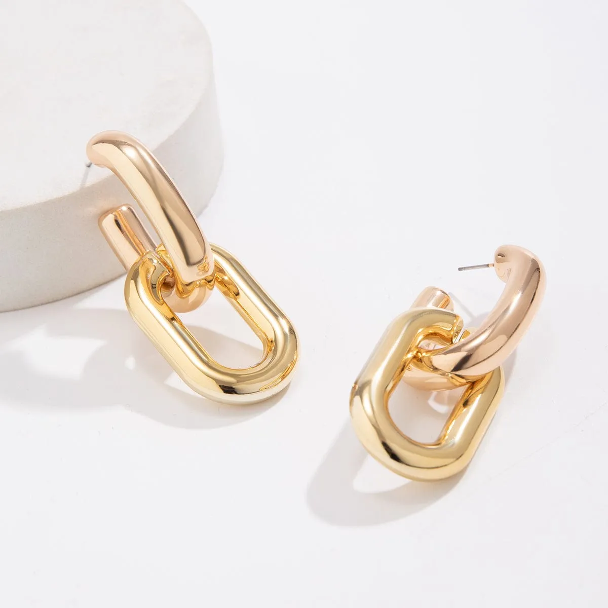 Geometric Double Oval Link Dangle Earrings
