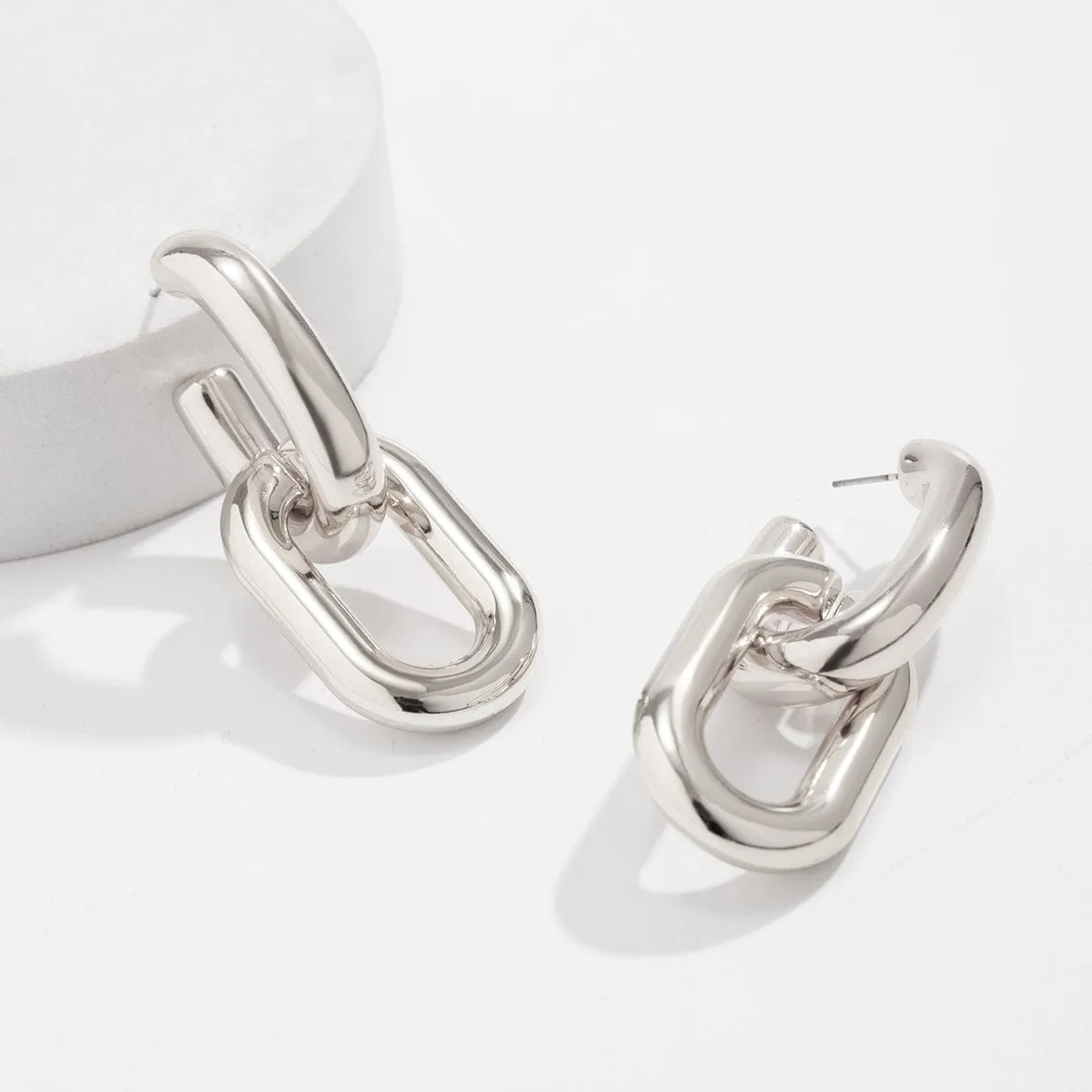 Geometric Double Oval Link Dangle Earrings