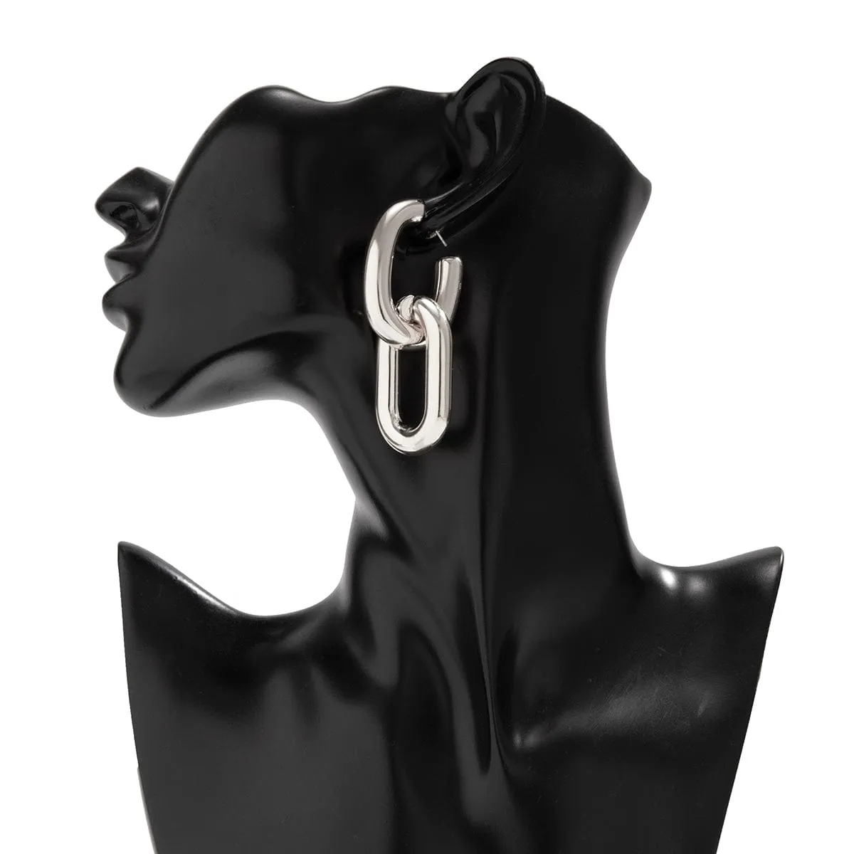 Geometric Double Oval Link Dangle Earrings