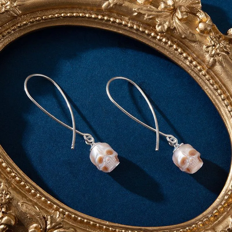 Geometric Dreams Pearl Skull Wire Earrings