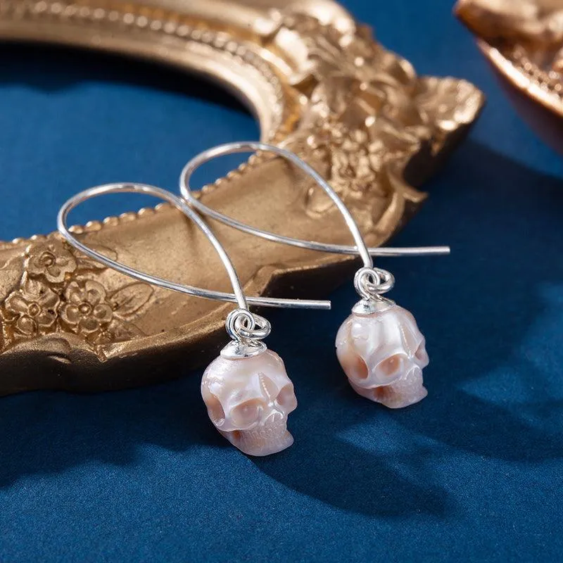 Geometric Dreams Pearl Skull Wire Earrings