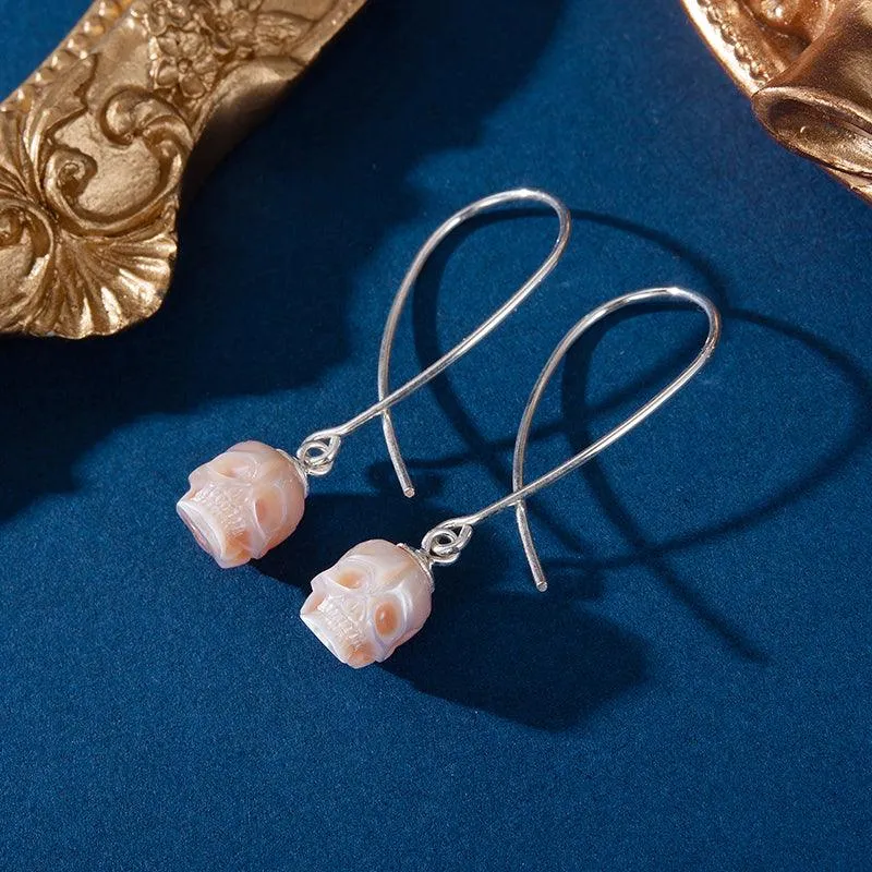 Geometric Dreams Pearl Skull Wire Earrings