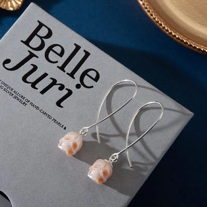 Geometric Dreams Pearl Skull Wire Earrings