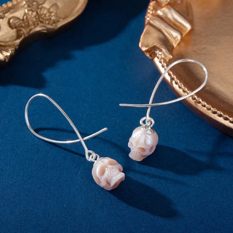 Geometric Dreams Pearl Skull Wire Earrings