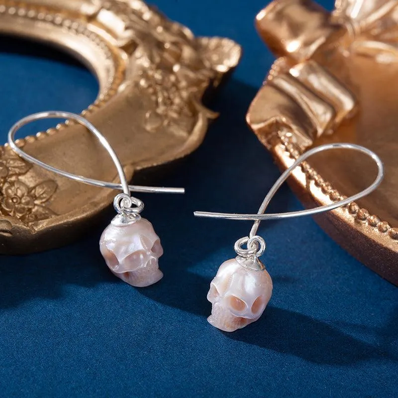 Geometric Dreams Pearl Skull Wire Earrings