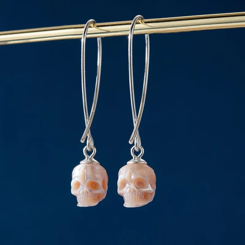 Geometric Dreams Pearl Skull Wire Earrings