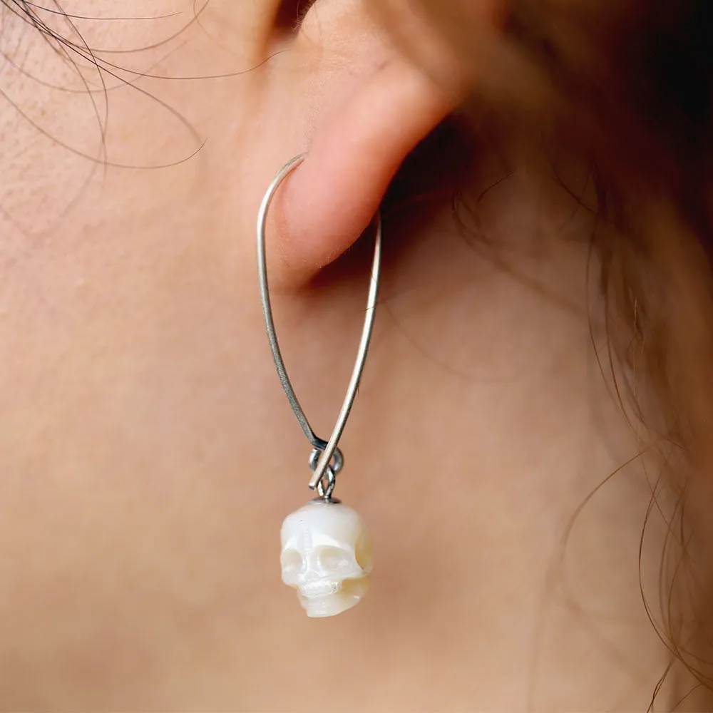 Geometric Dreams Pearl Skull Wire Earrings