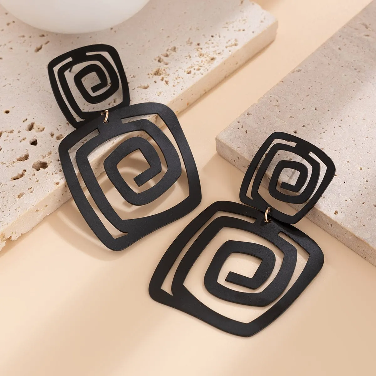 Geometric Enamel Square Spiral Earrings