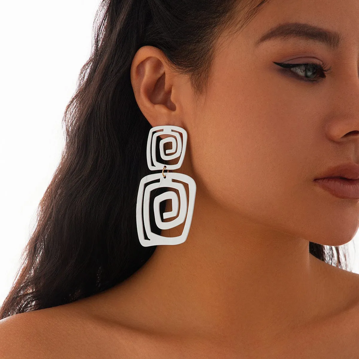 Geometric Enamel Square Spiral Earrings