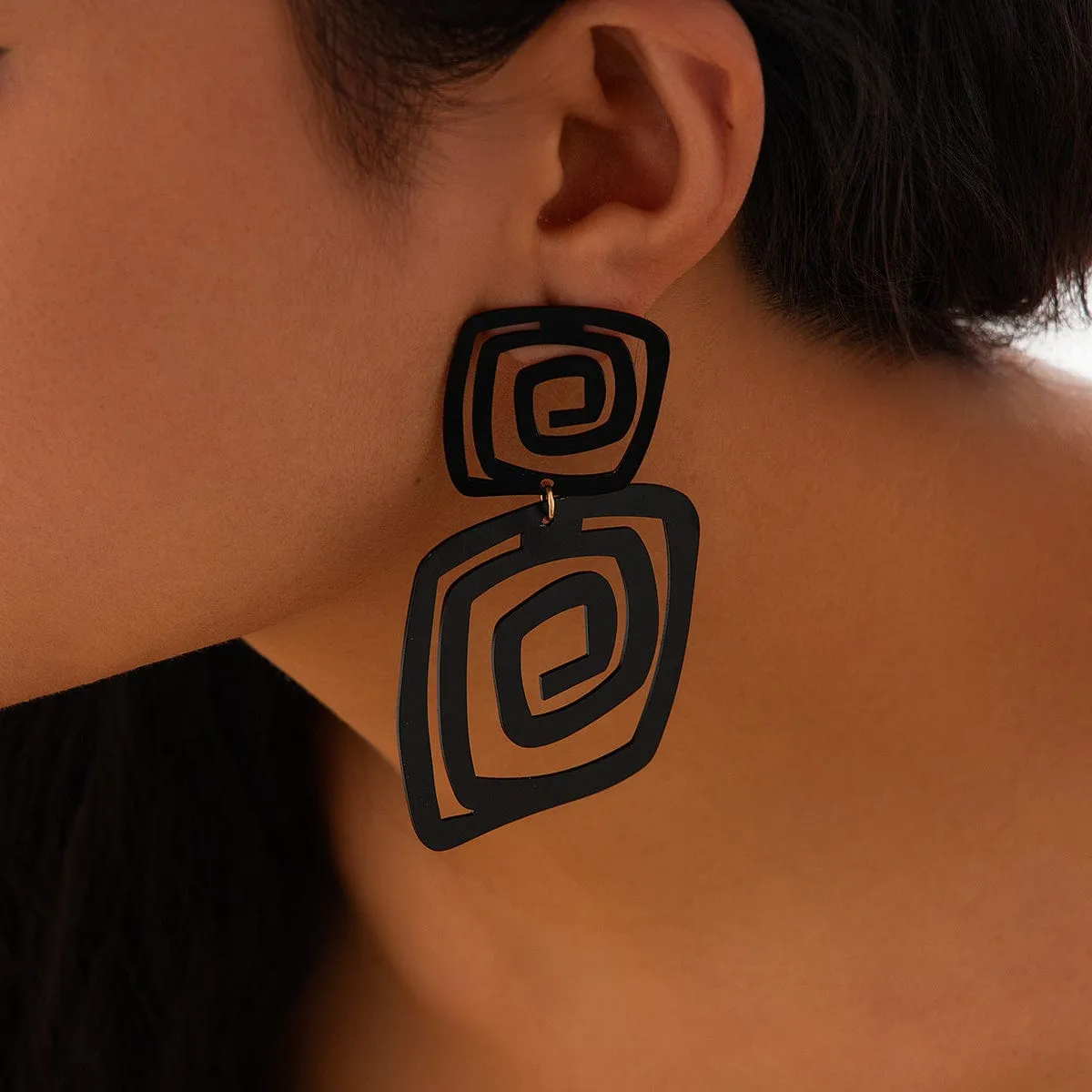 Geometric Enamel Square Spiral Earrings