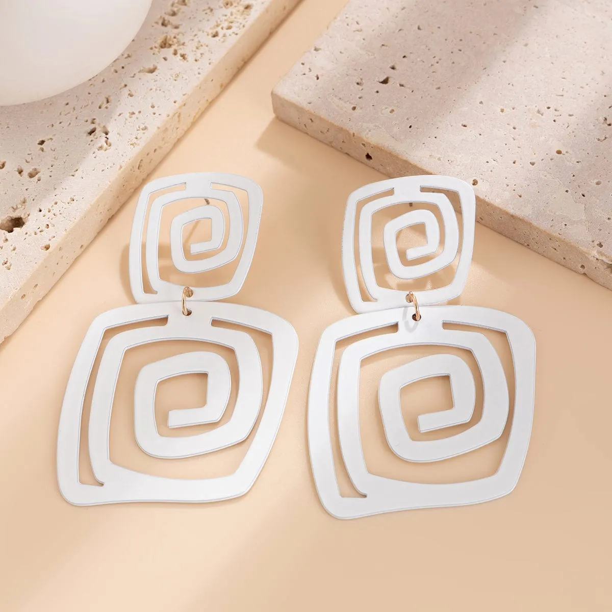 Geometric Enamel Square Spiral Earrings