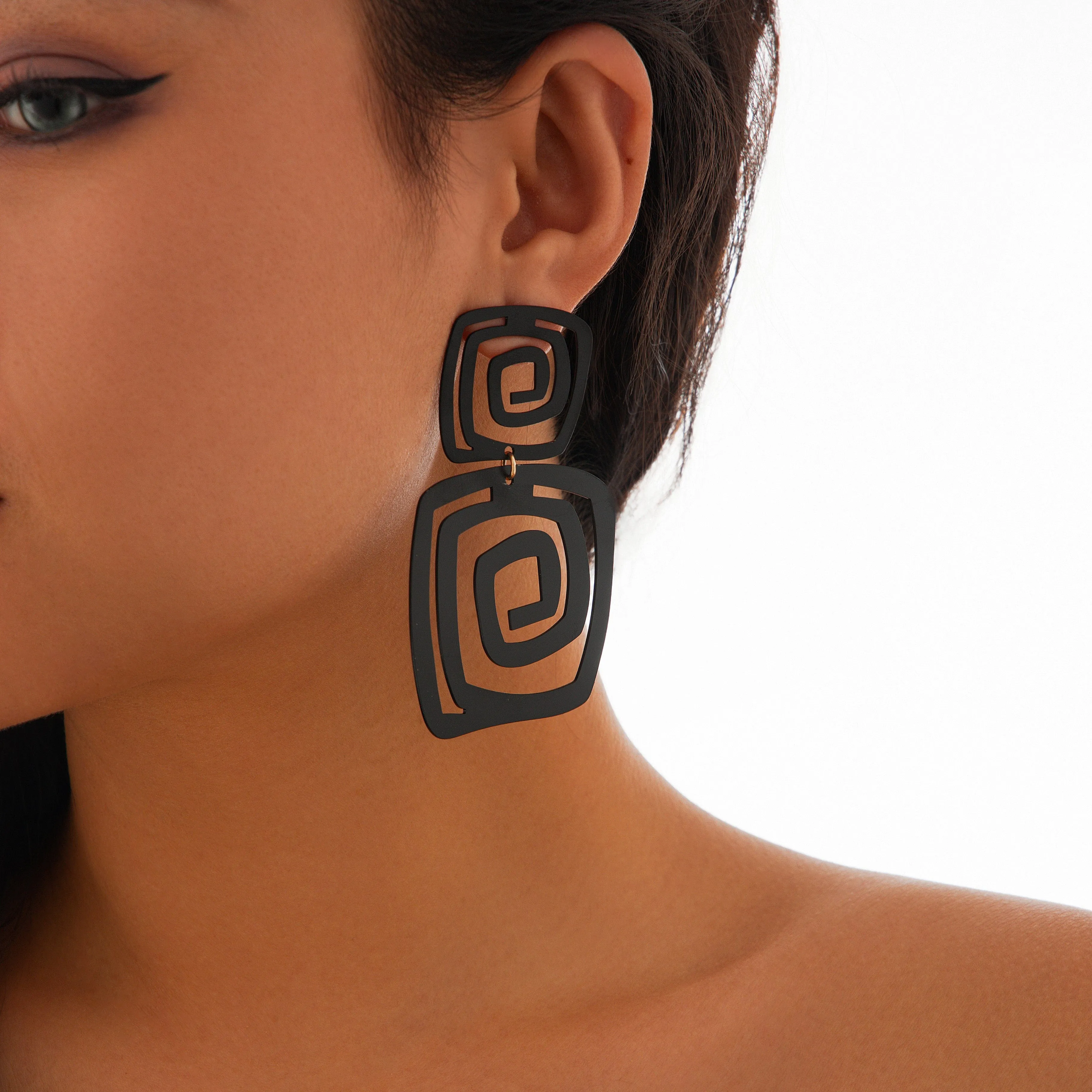 Geometric Enamel Square Spiral Earrings