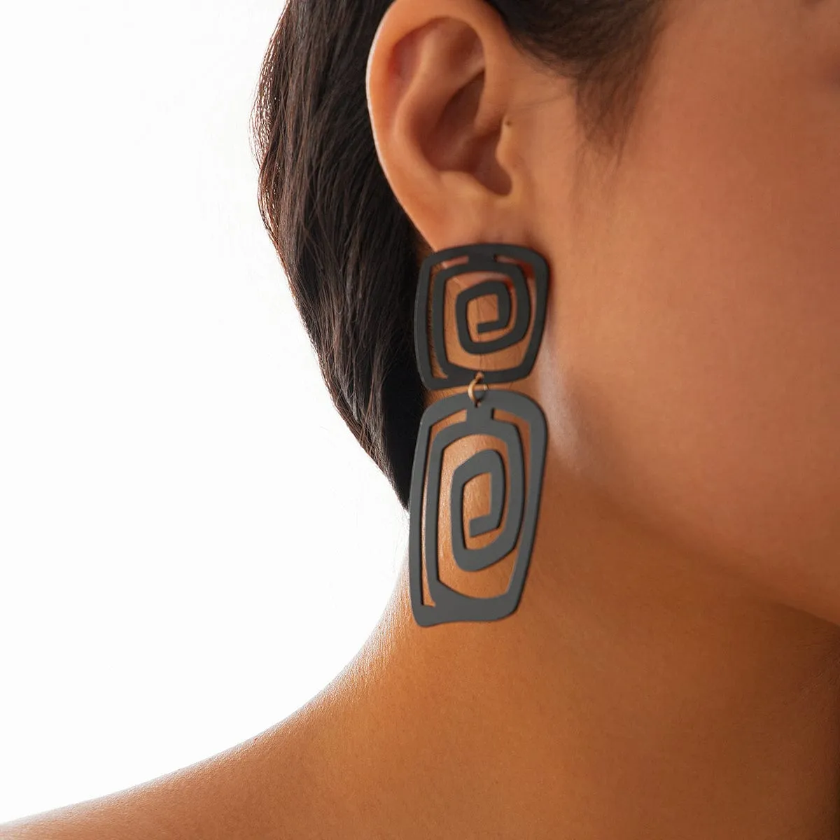 Geometric Enamel Square Spiral Earrings