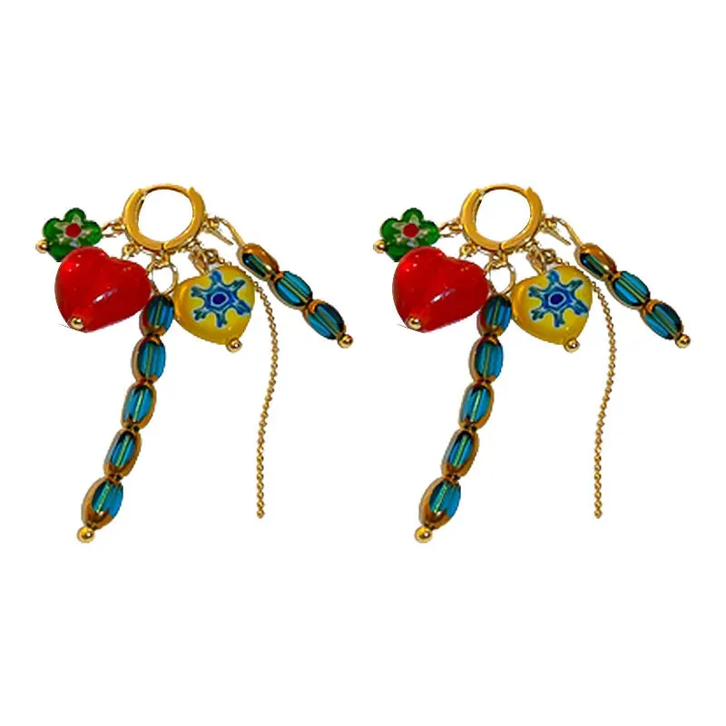 Geometric Full Colour Beads Heart-shaped Earclip Earrings For Women Bohemia Personality Earring Party Jewelry