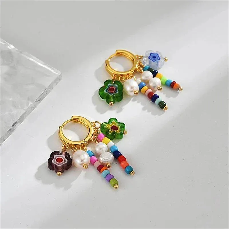 Geometric Full Colour Beads Heart-shaped Earclip Earrings For Women Bohemia Personality Earring Party Jewelry