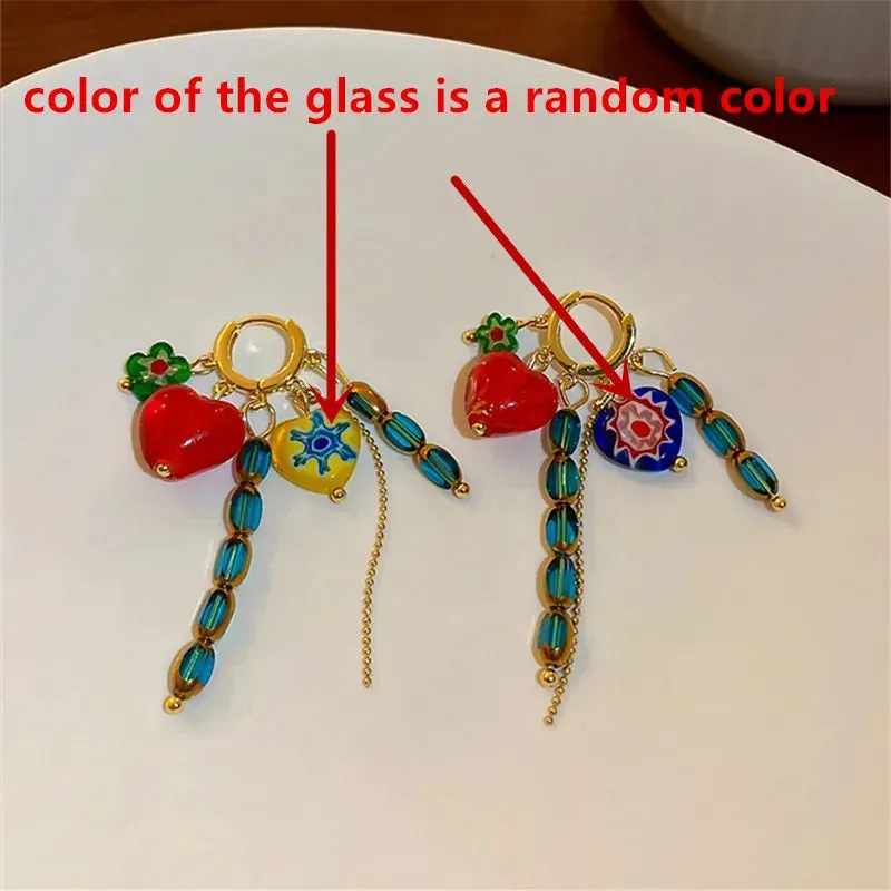 Geometric Full Colour Beads Heart-shaped Earclip Earrings For Women Bohemia Personality Earring Party Jewelry