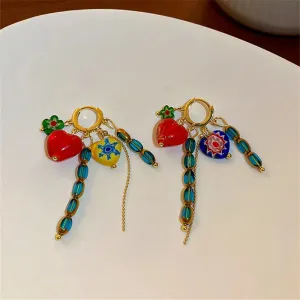Geometric Full Colour Beads Heart-shaped Earclip Earrings For Women Bohemia Personality Earring Party Jewelry