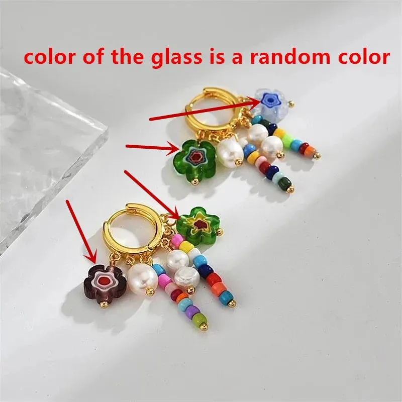 Geometric Full Colour Beads Heart-shaped Earclip Earrings For Women Bohemia Personality Earring Party Jewelry