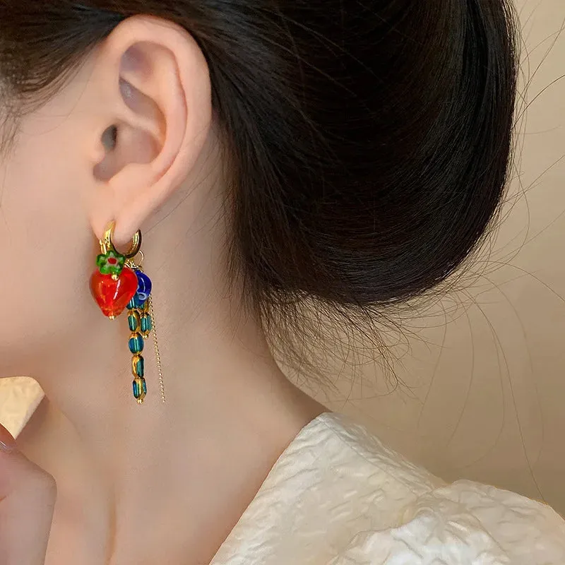Geometric Full Colour Beads Heart-shaped Earclip Earrings For Women Bohemia Personality Earring Party Jewelry