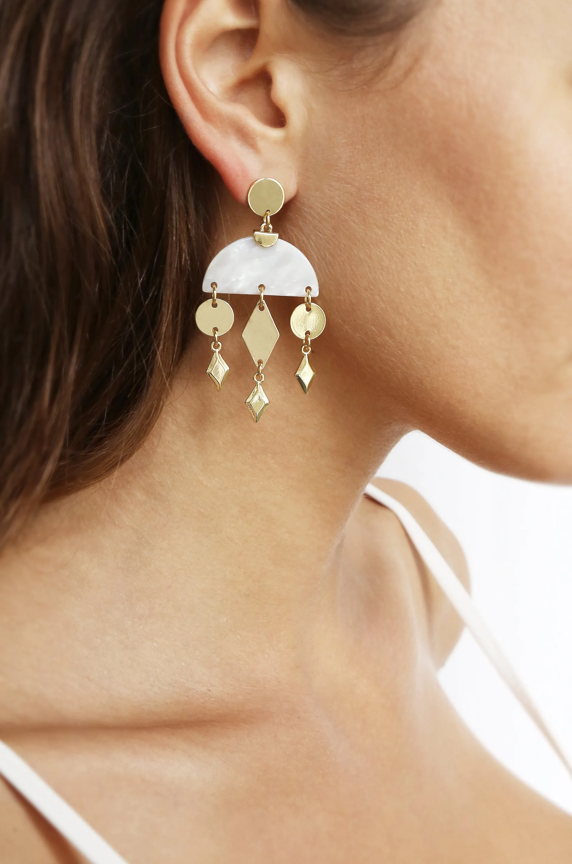 Geometric Gold & Resin Dangle Earrings