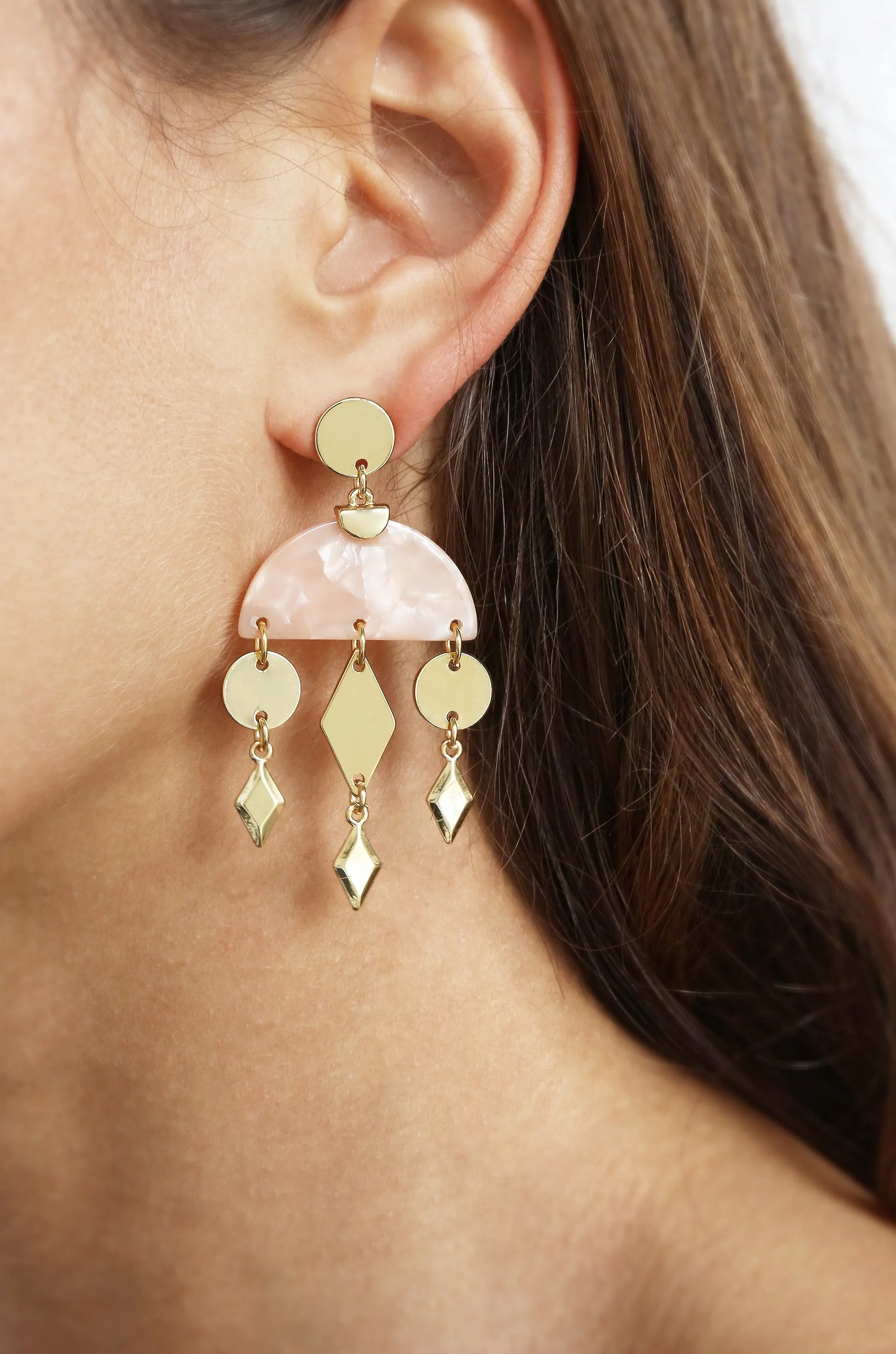 Geometric Gold & Resin Dangle Earrings