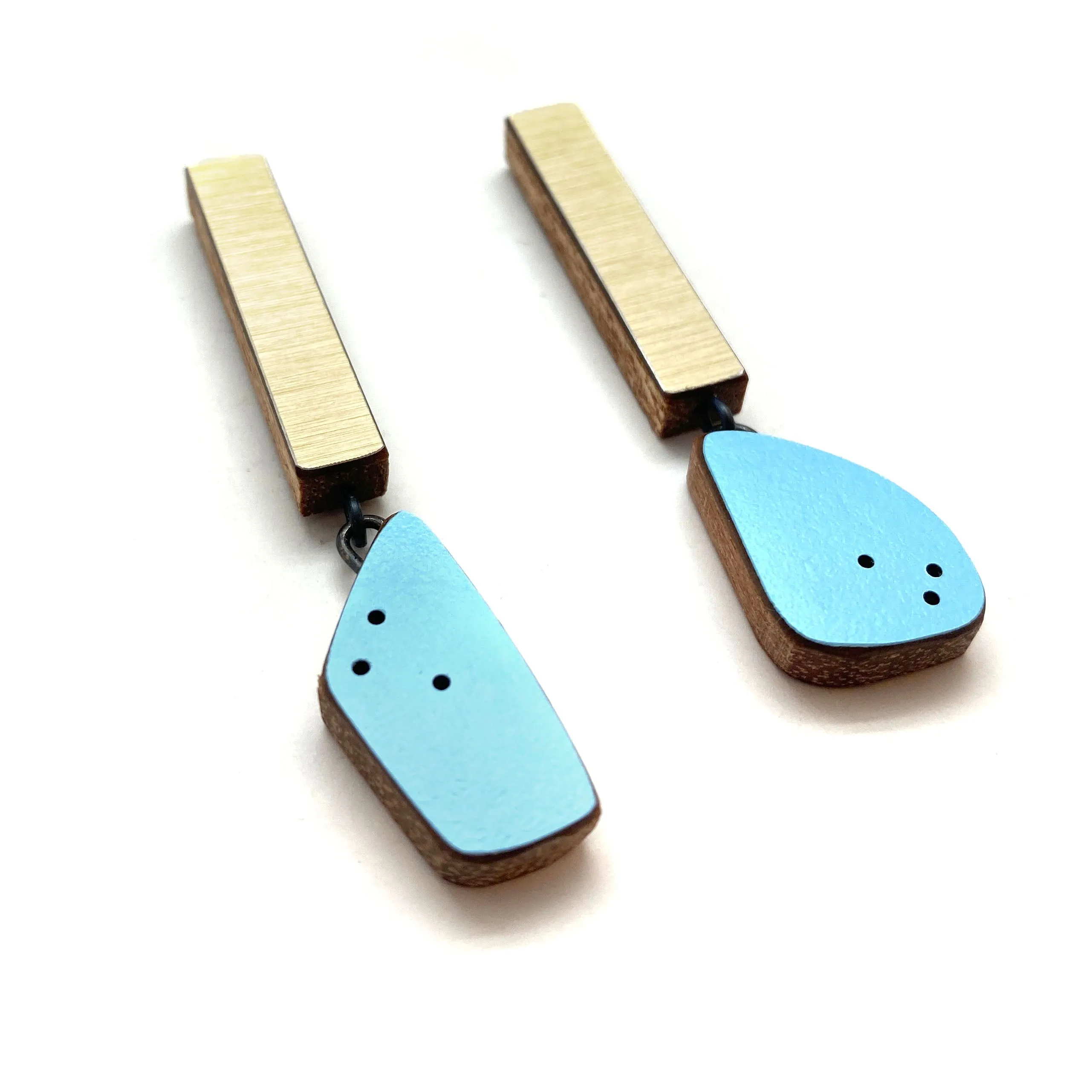 Geometric Gold Metallic and Blue Earrings