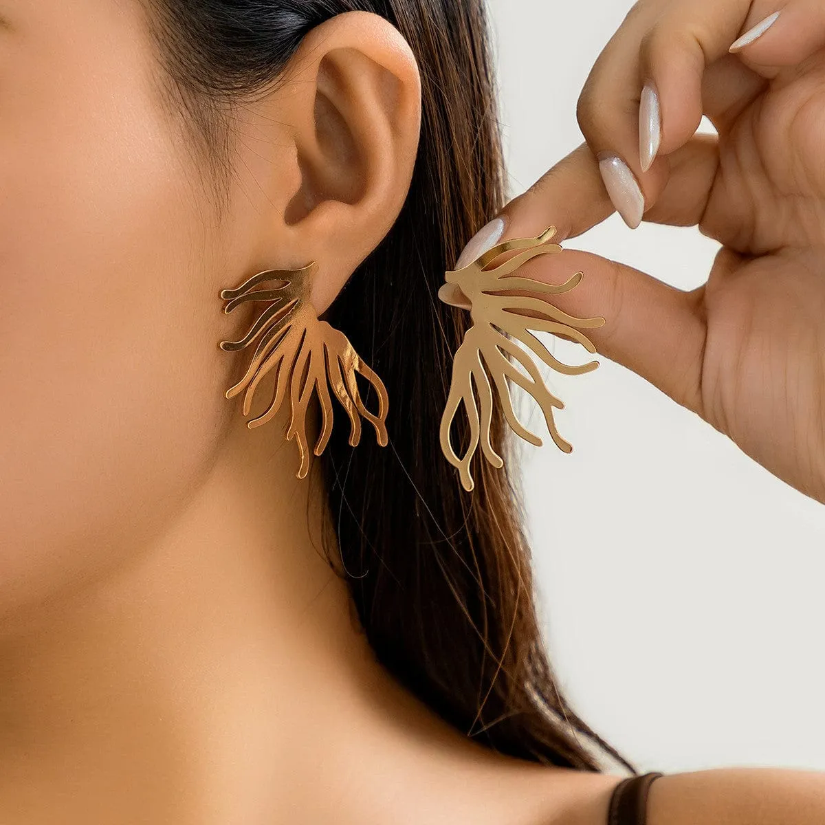 Geometric Gold Silver Plated Coral Shaped Earrings