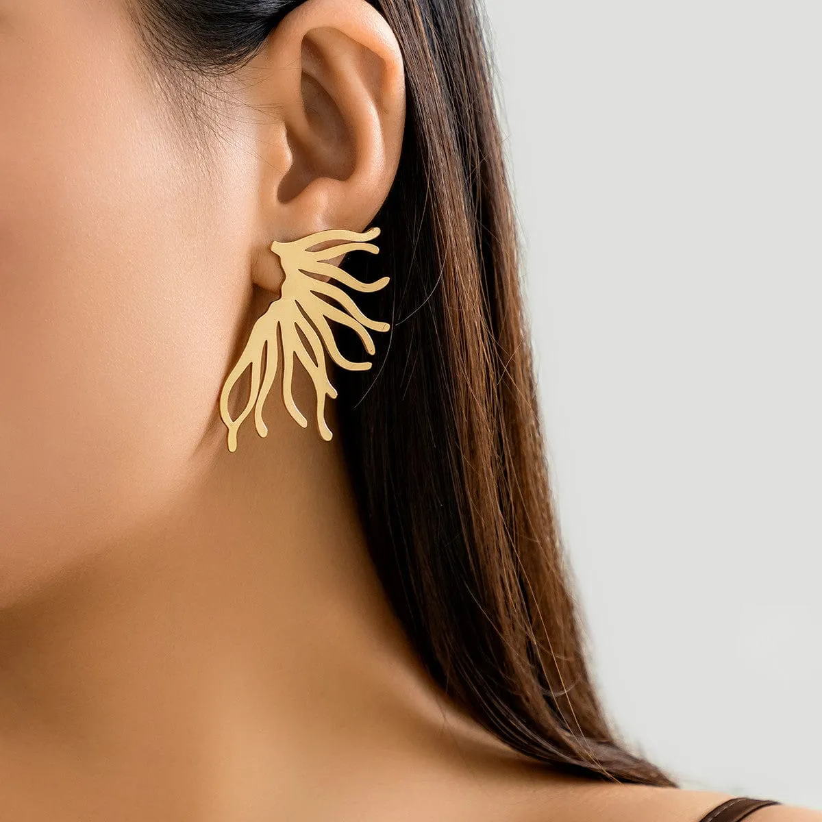Geometric Gold Silver Plated Coral Shaped Earrings
