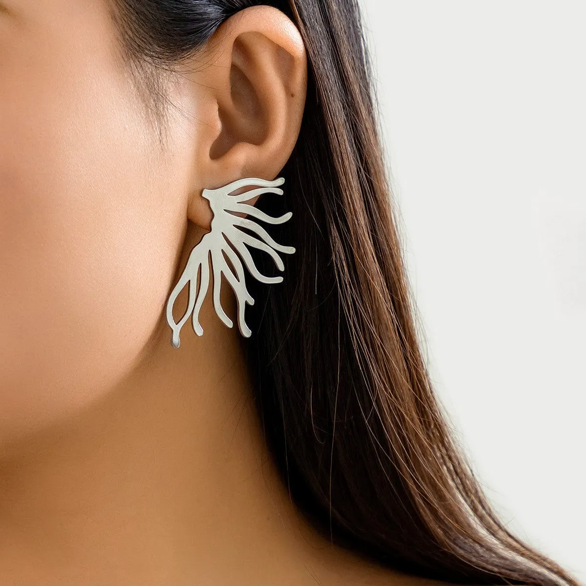 Geometric Gold Silver Plated Coral Shaped Earrings