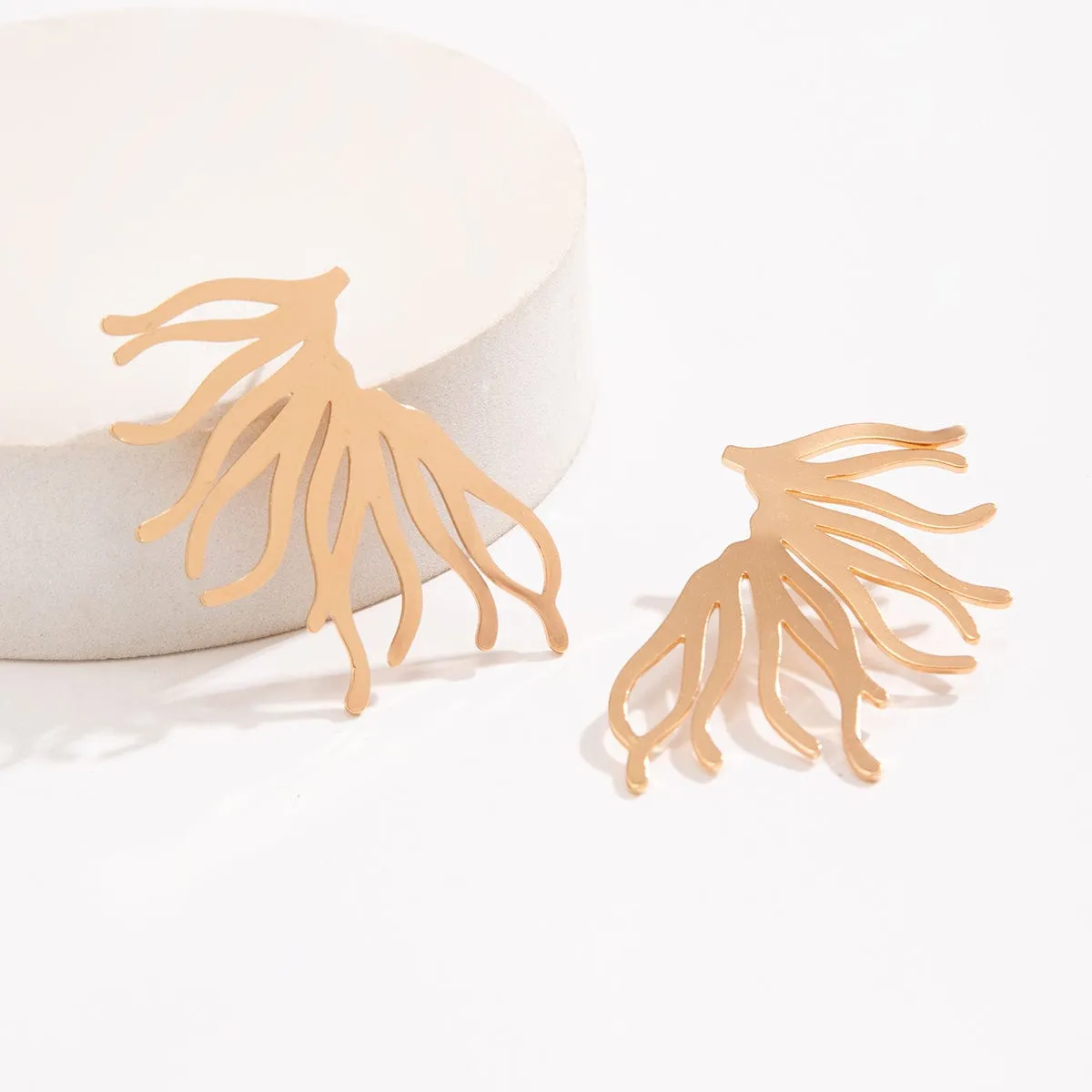Geometric Gold Silver Plated Coral Shaped Earrings