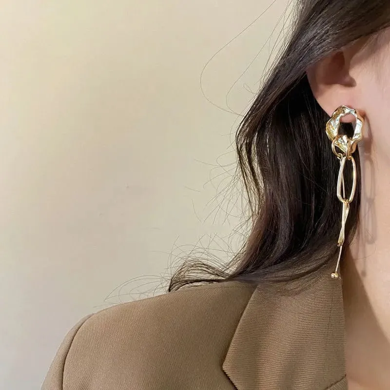 Geometric Irregular Hoop Chain Tassel Flow Lava Earrings