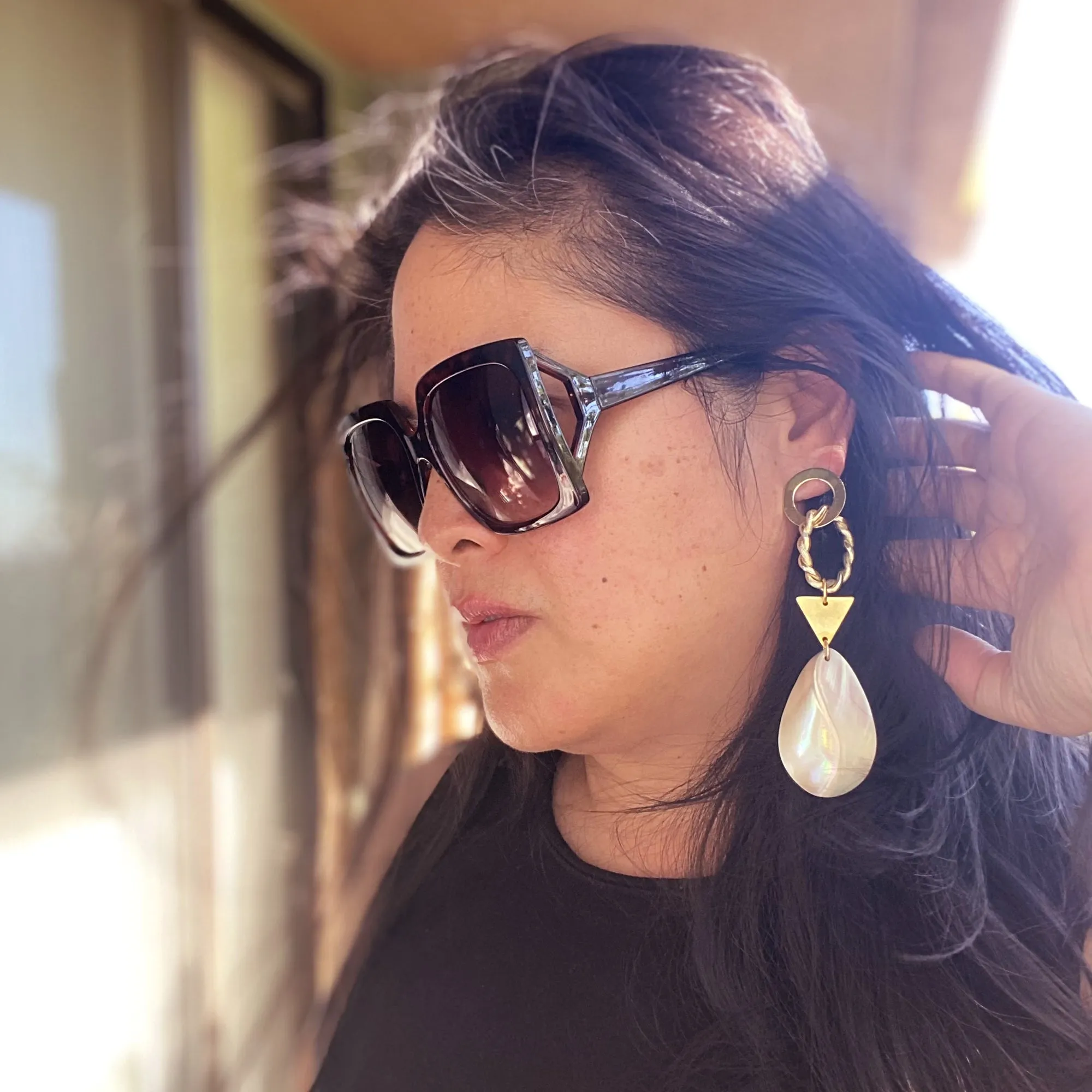 Geometric mother of pearl earrings
