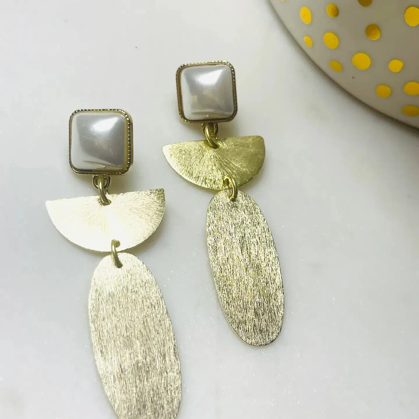 Geometric Pearl Drop Earrings