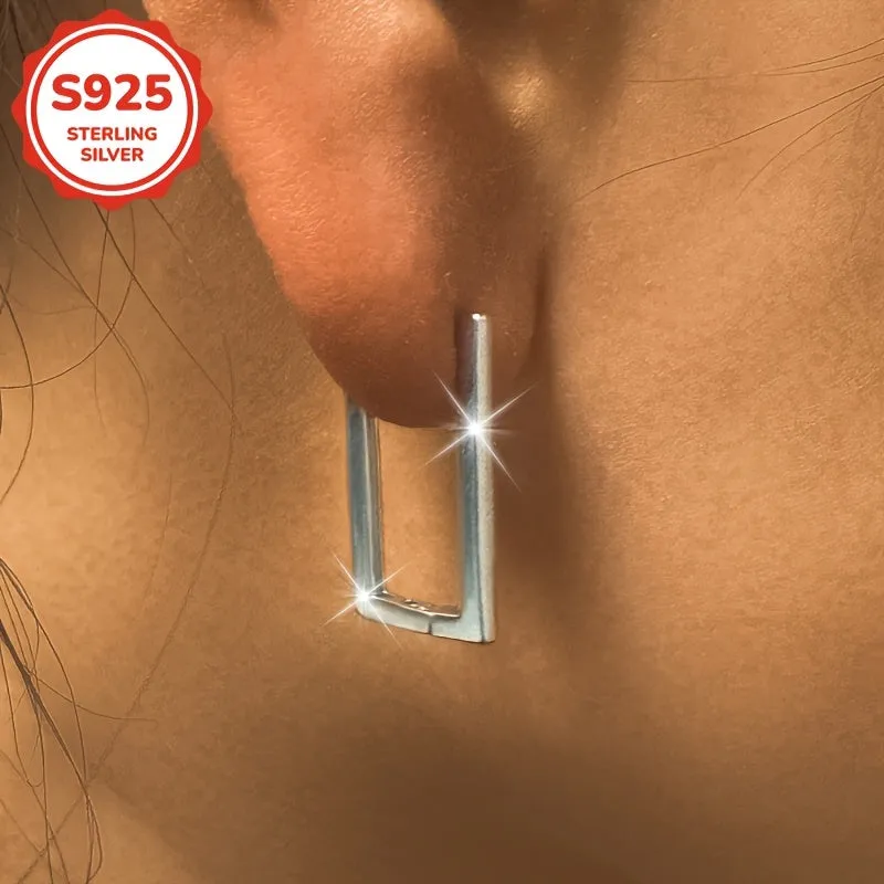 Geometric Square Earrings 925 Silvery 2g Holiday Gift Vacation Daily