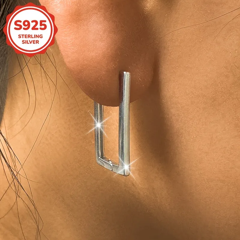 Geometric Square Earrings 925 Silvery 2g Holiday Gift Vacation Daily