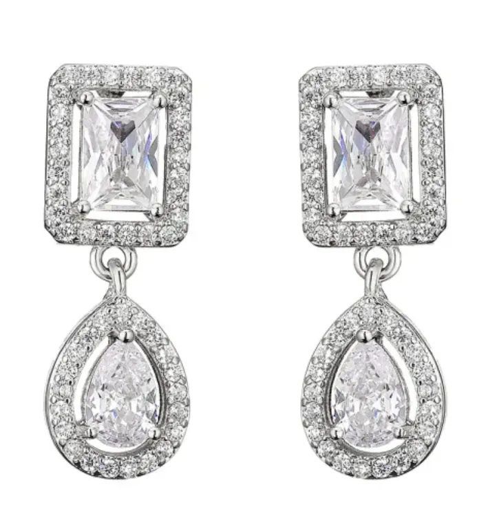 Geometric Square Earrings Feminine Elegant Water Drop Zircon Earrings