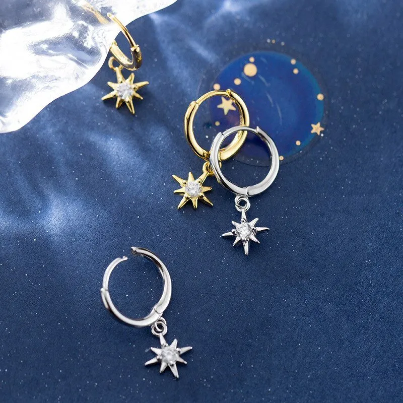 Geometric Star Diamond Hoop Earrings