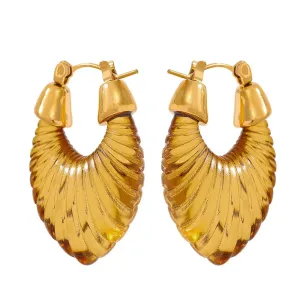 Geometric Statement Chunky Hoop Earrings in White Coffee Resin