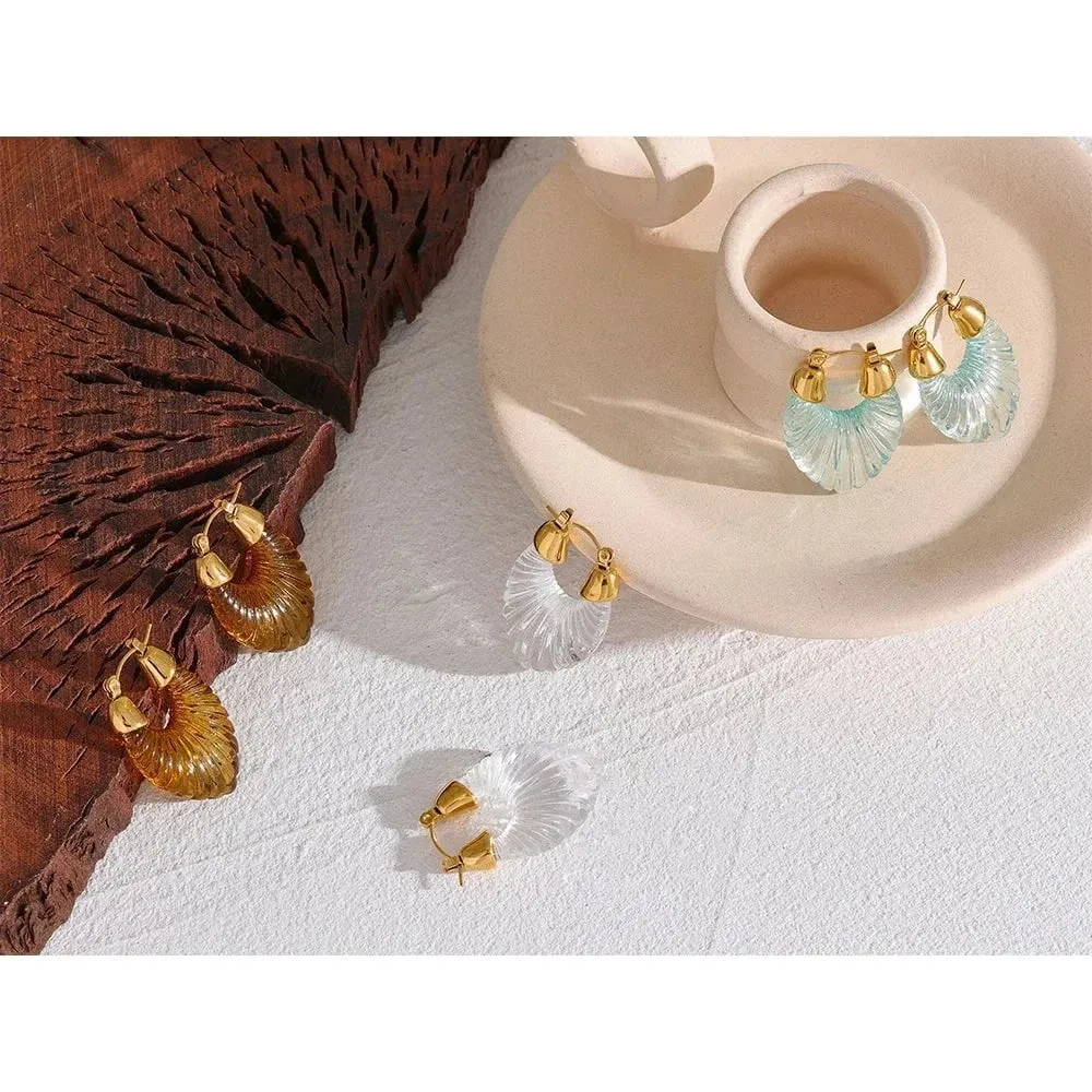 Geometric Statement Chunky Hoop Earrings in White Coffee Resin