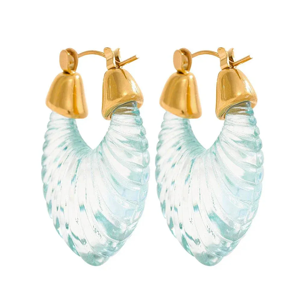 Geometric Statement Chunky Hoop Earrings in White Coffee Resin