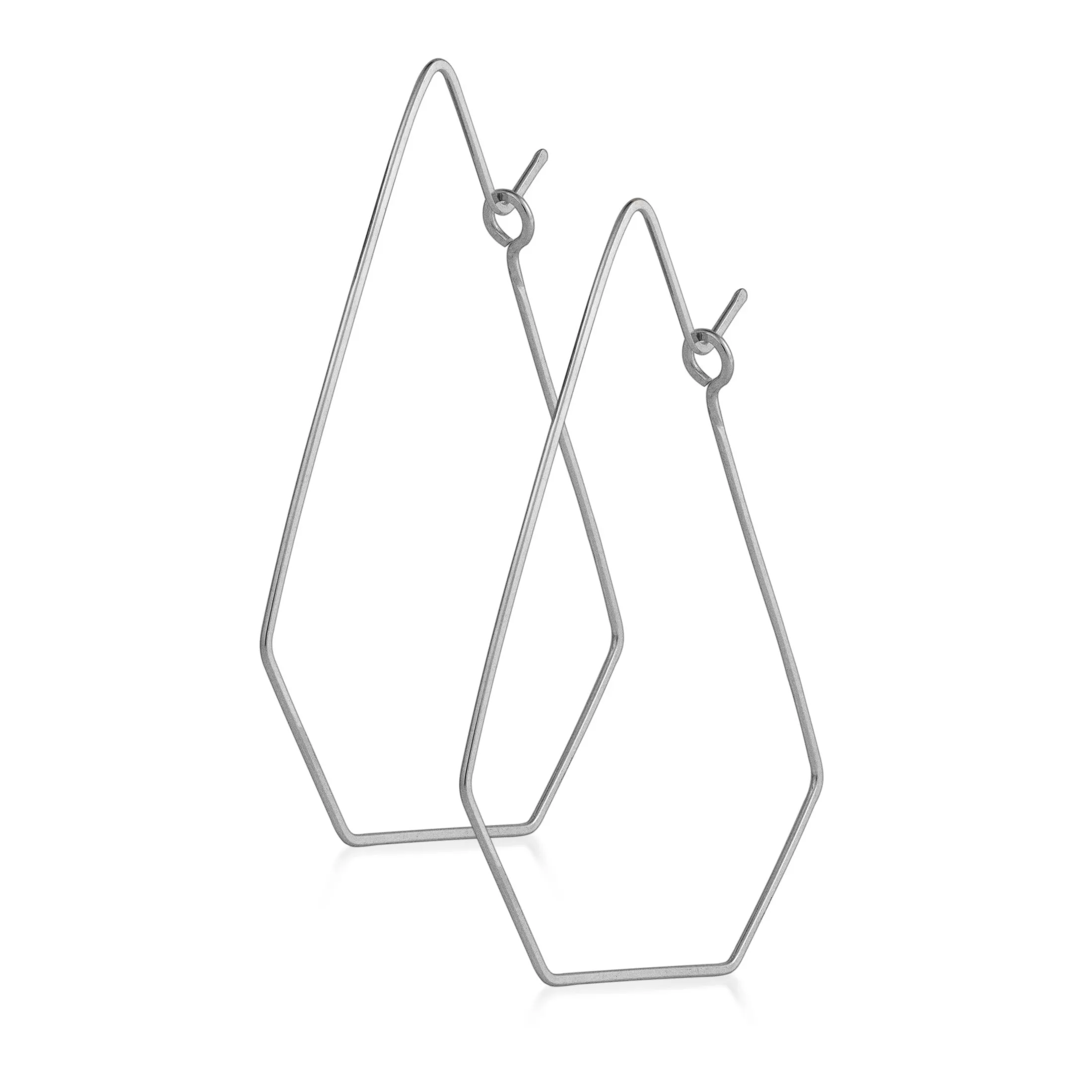 Geometric Sterling Silver Diamond Shape Earrings - Diamond Hoops