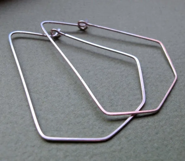 Geometric Sterling Silver Diamond Shape Earrings - Diamond Hoops