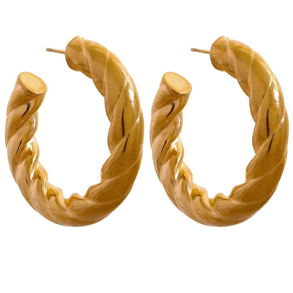 Geometric Twisted Gold Plated Stud Earrings for Women