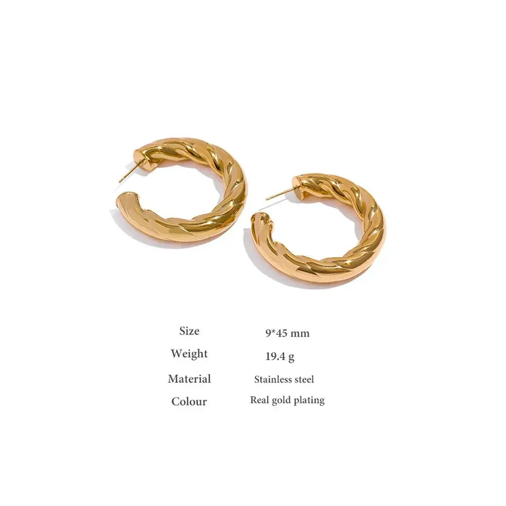 Geometric Twisted Gold Plated Stud Earrings for Women