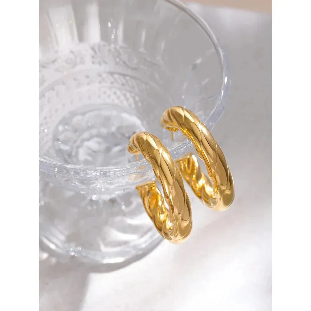 Geometric Twisted Gold Plated Stud Earrings for Women
