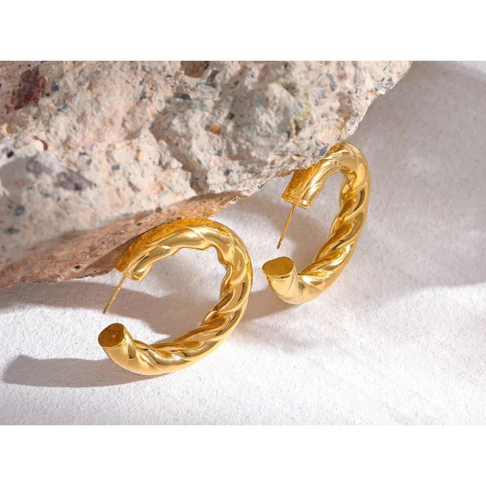 Geometric Twisted Gold Plated Stud Earrings for Women