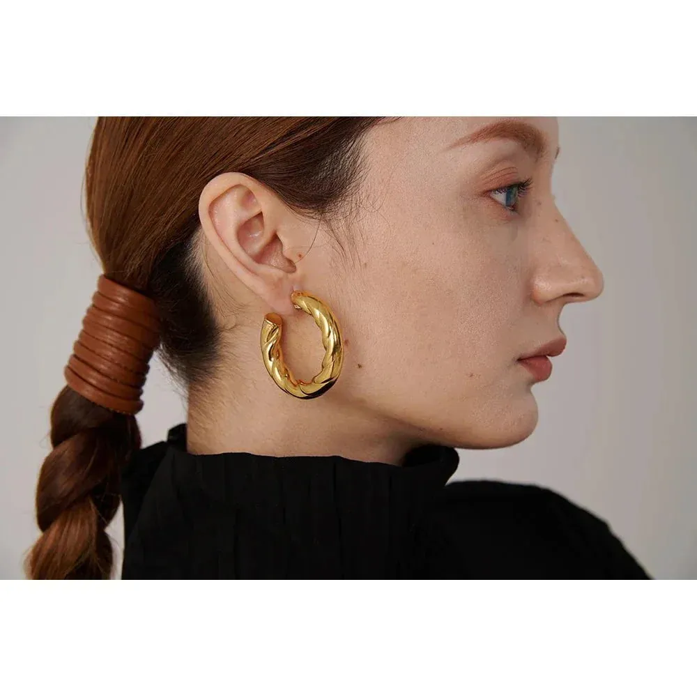 Geometric Twisted Gold Plated Stud Earrings for Women